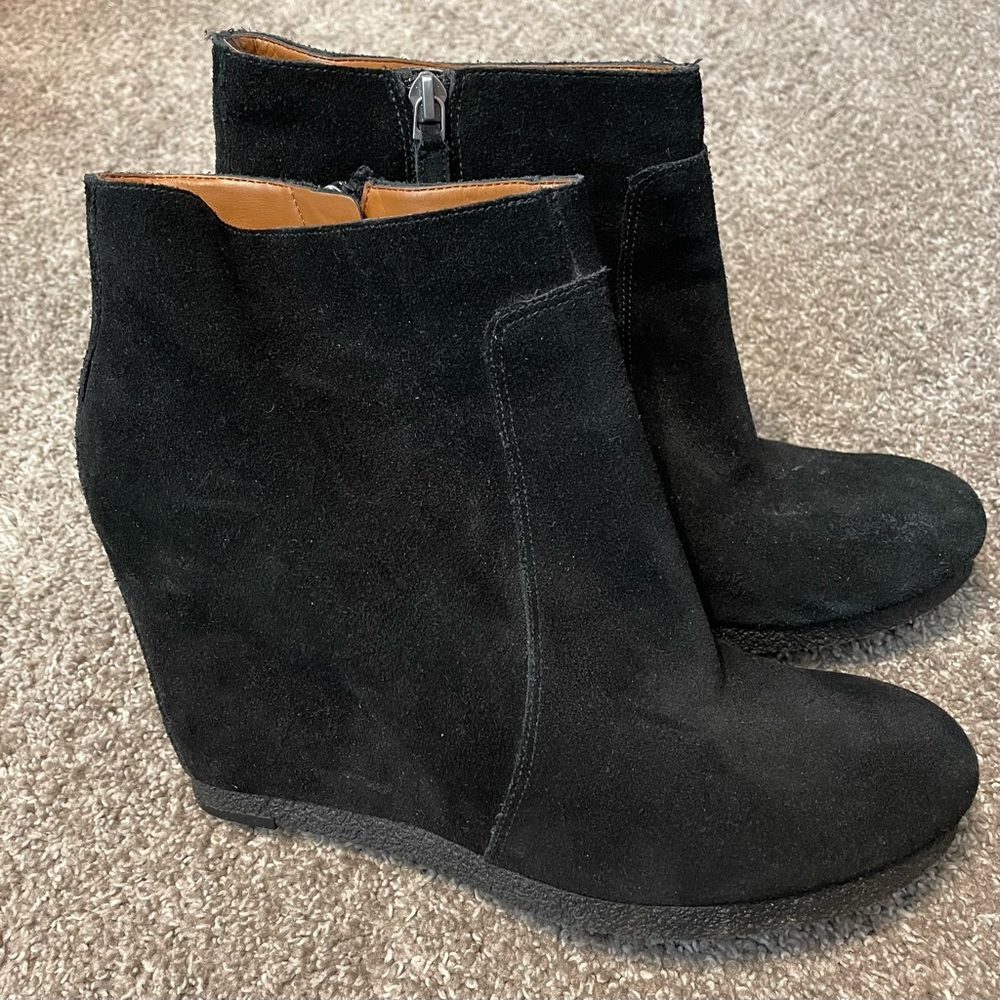 Nine West Black Suede Wedge Bootie